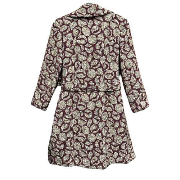 80s Vintage boucle wine beige belted womens winter coat Size 4 - Picture 4 of 14